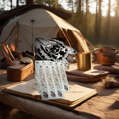 Arrow wraps head dress on rustic table at golden hour, perfect Father's Day gift scene. | titlex-scene-fathers-day