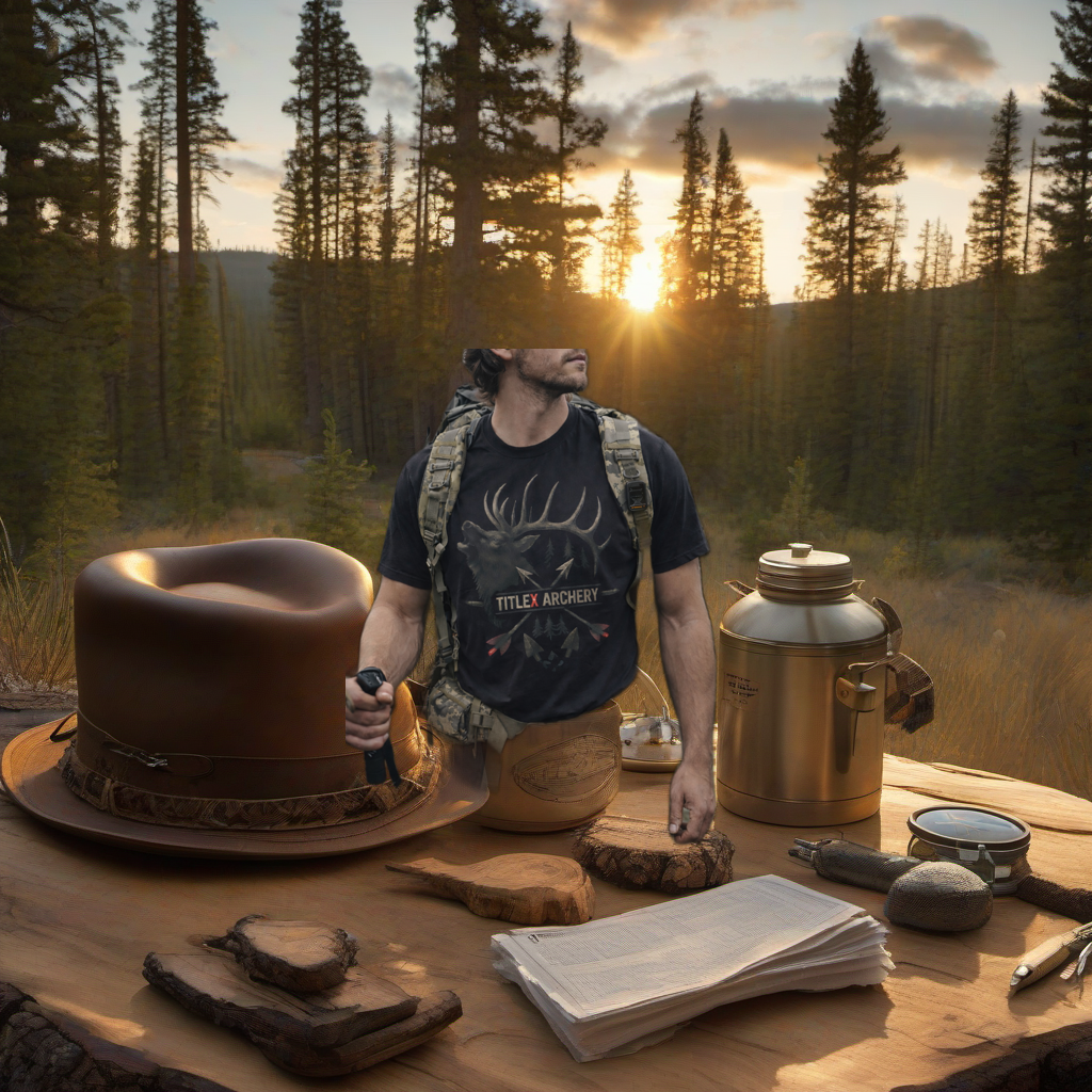 TitleX Archery tee on rustic table at golden hour, perfect Father's Day gift. | titlex-scene-fathers-day