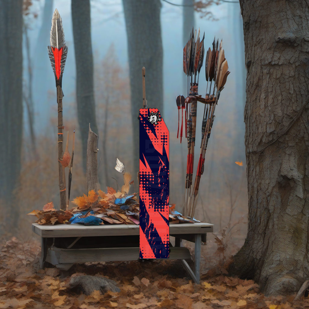 Comic Pop Arrow Wrap on a wooden treestand overlooking a misty Midwest dawn forest. | titlex-scene-whitetail-treestand