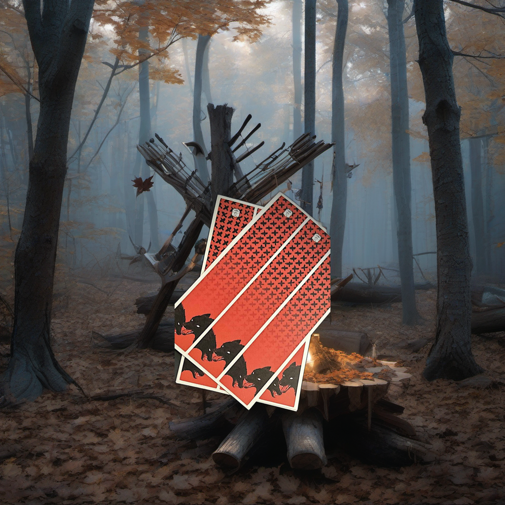 Arrow wraps on a wooden treestand overlooking a misty hardwood forest at dawn. | titlex-scene-whitetail-treestand