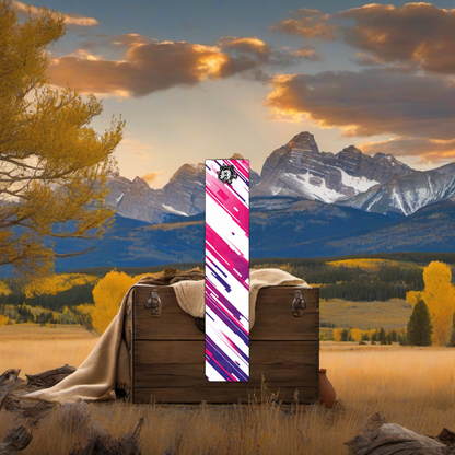 Comic Pop Arrow Wrap on weathered wood, set against golden aspens and distant mountains at sunset. | titlex-scene-western-elk