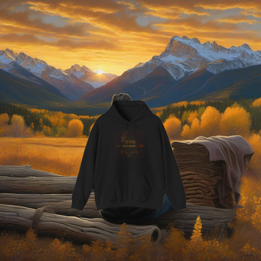Black Oryx Archery Swag on weathered wood, set against a golden aspen and mountain sunset. | titlex-scene-western-elk