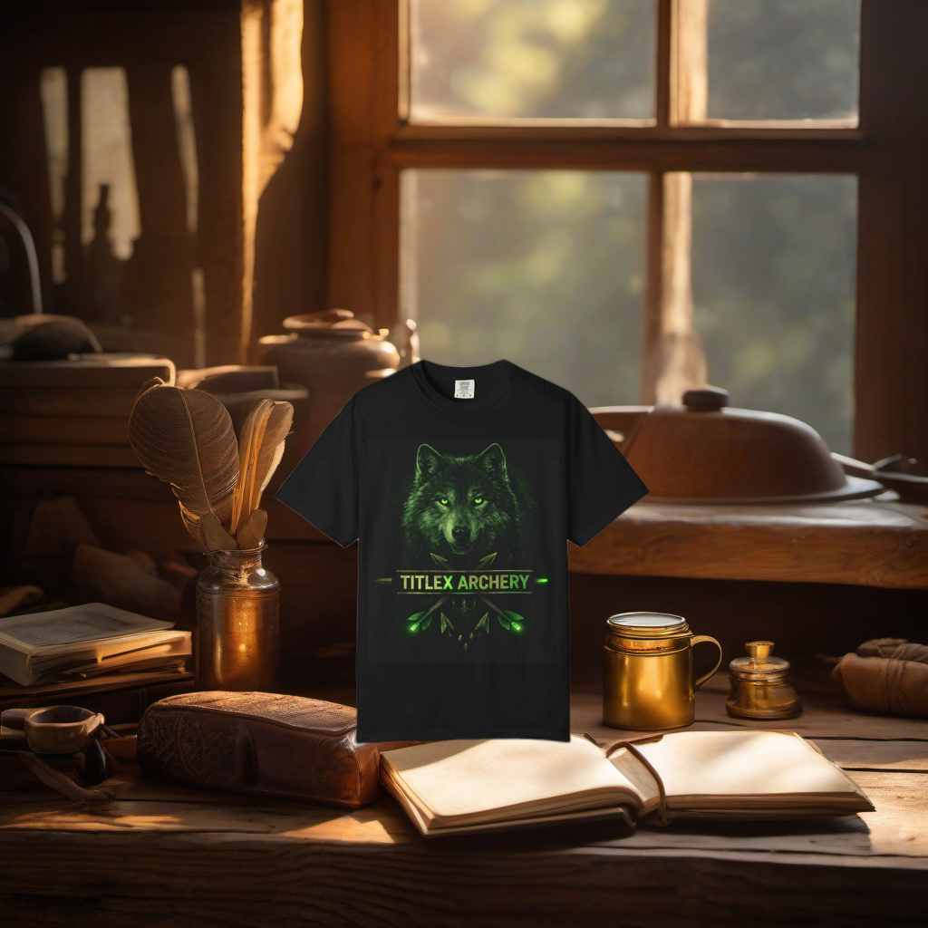 Wolf Green Faceoff Trad knife on rustic table at golden hour camp scene. | titlex-scene-fathers-day