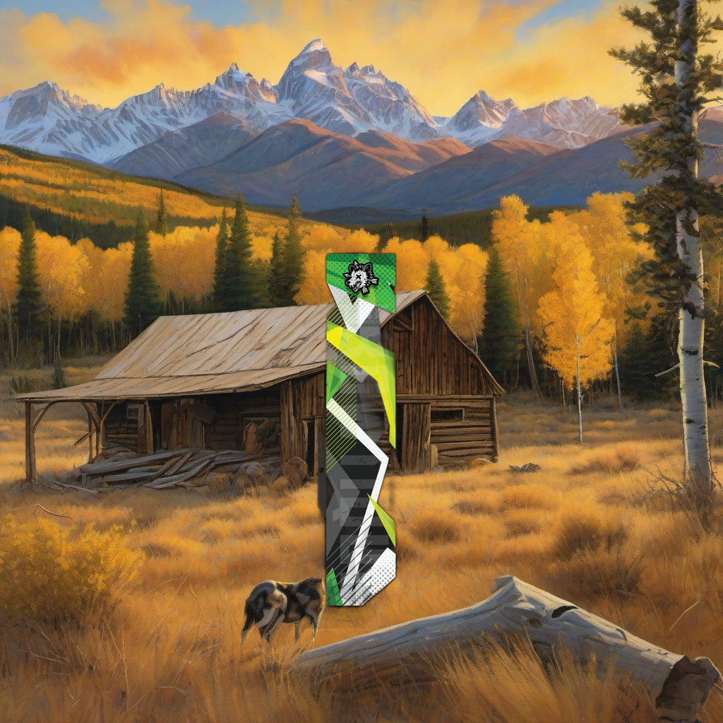 Comic Pop Arrow Wrap on weathered wood in a golden aspen, mountain sunset elk hunting scene. | titlex-scene-western-elk