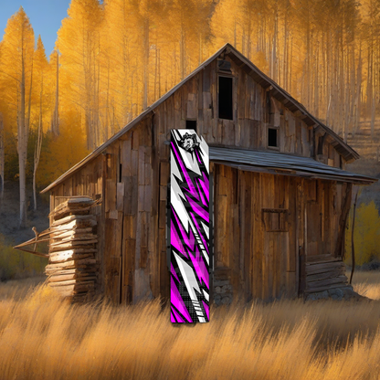 Comic Pop Arrow Wrap on weathered wood in a golden aspen-lit high-country elk hunting scene. | titlex-scene-western-elk