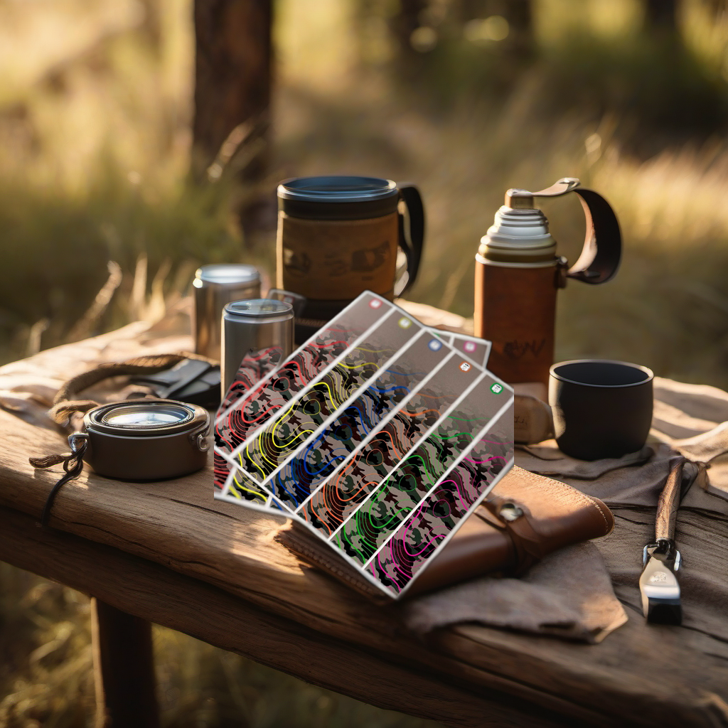 Multicam Topo Arrow Wraps on a rustic table in golden hour camp setting. | titlex-scene-fathers-day