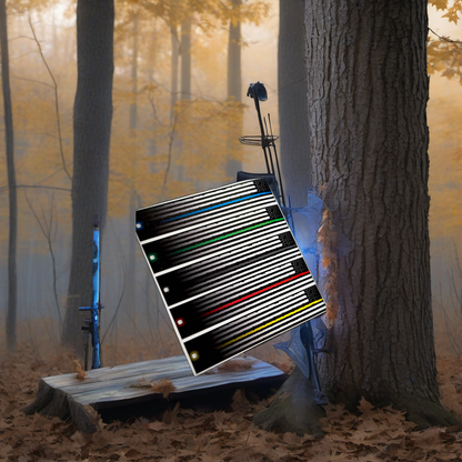 Arrow wraps on a wooden treestand overlooking a misty Midwest forest at dawn. | titlex-scene-whitetail-treestand