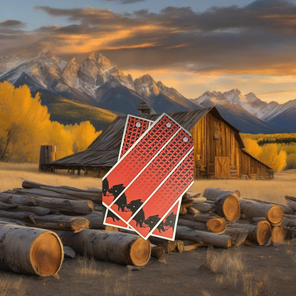Arrow wraps on weathered wood, set against golden aspens and sunset mountains. | titlex-scene-western-elk