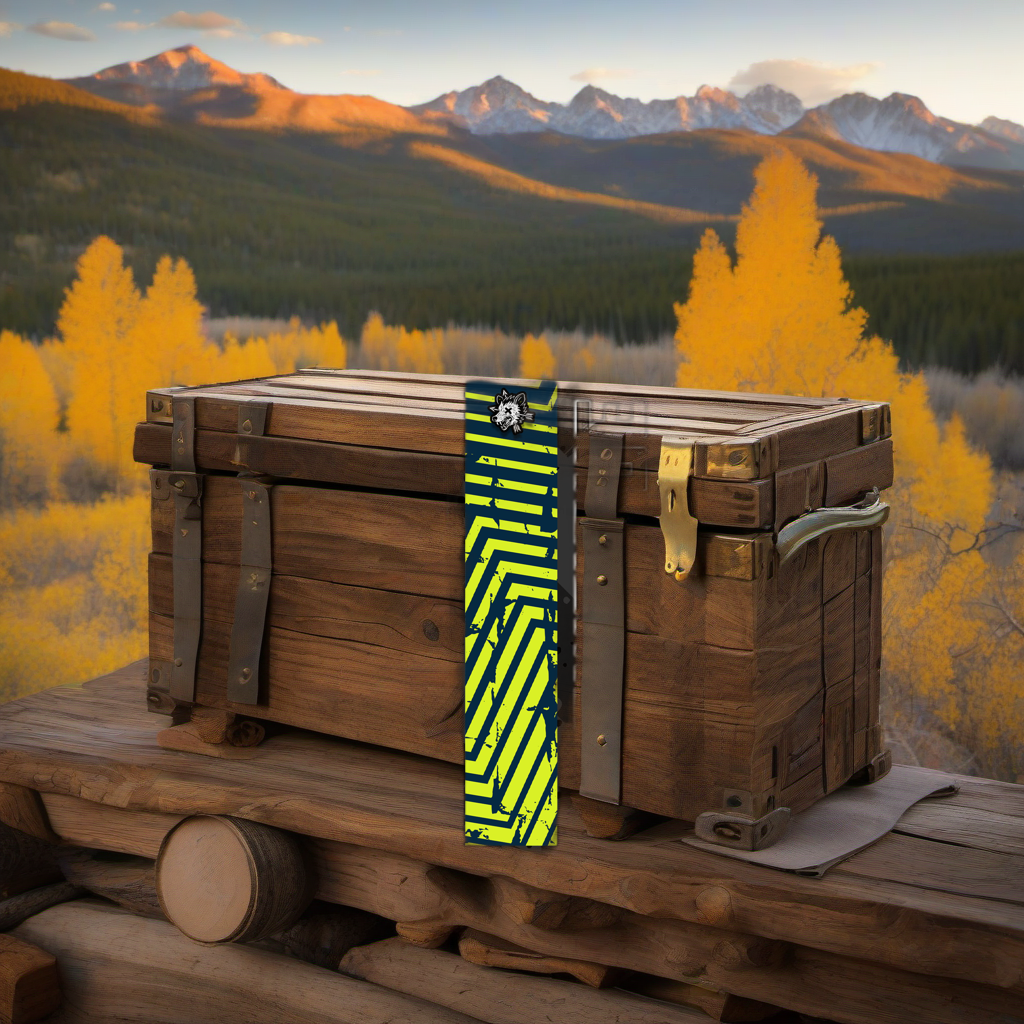 Comic Pop Arrow Wrap on weathered wood in a golden aspen-lit elk hunting scene. | titlex-scene-western-elk