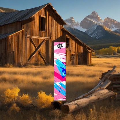 Comic Pop Arrow Wrap on weathered wood, set against golden aspen and mountain backdrop at sunset. | titlex-scene-western-elk