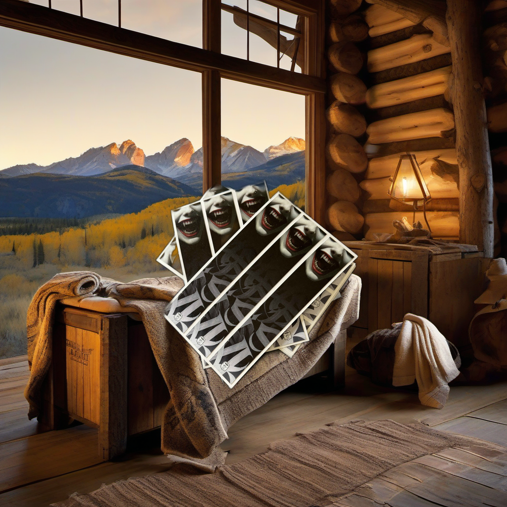 Vamp Arrow Wraps on weathered wood, set against golden aspens and distant mountains at sunset. | titlex-scene-western-elk