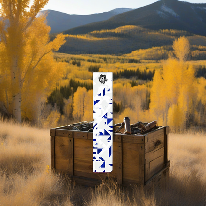 Comic Pop Arrow Wrap on weathered wood in a golden aspen, mountain sunset elk hunting scene. | titlex-scene-western-elk
