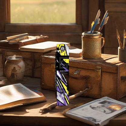 Comic Pop Arrow Wrap on rustic table at golden hour, perfect Father's Day gift setting. | titlex-scene-fathers-day