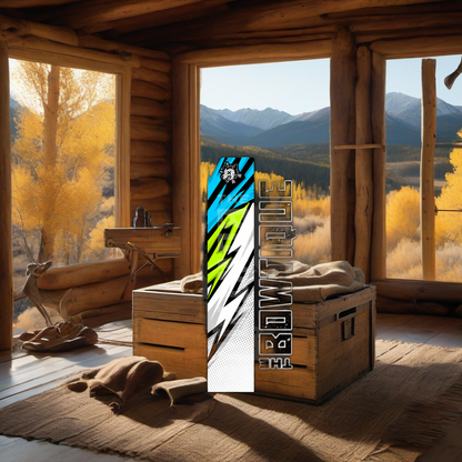 Comic Pop Arrow Wrap on weathered wood, set against golden aspens and mountain sunset. | titlex-scene-western-elk