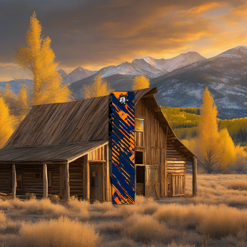Comic Pop Arrow Wrap on weathered wood in a golden aspen, high-country sunset scene. | titlex-scene-western-elk