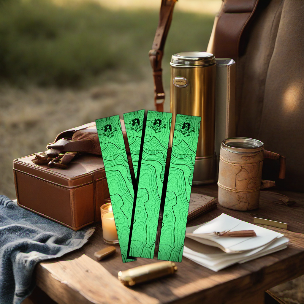 Glow-in-the-dark arrow wraps on a rustic table at golden hour, perfect Father's Day gift. | titlex-scene-fathers-day