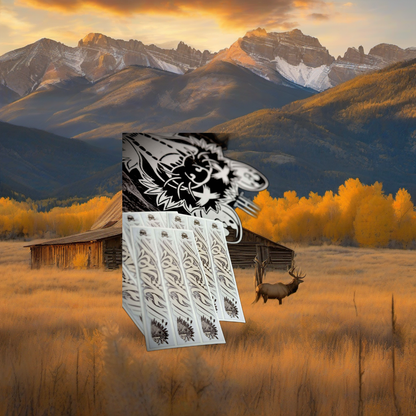 Arrow wraps displayed on weathered wood in a golden aspen-lit mountain hunting scene. | titlex-scene-western-elk