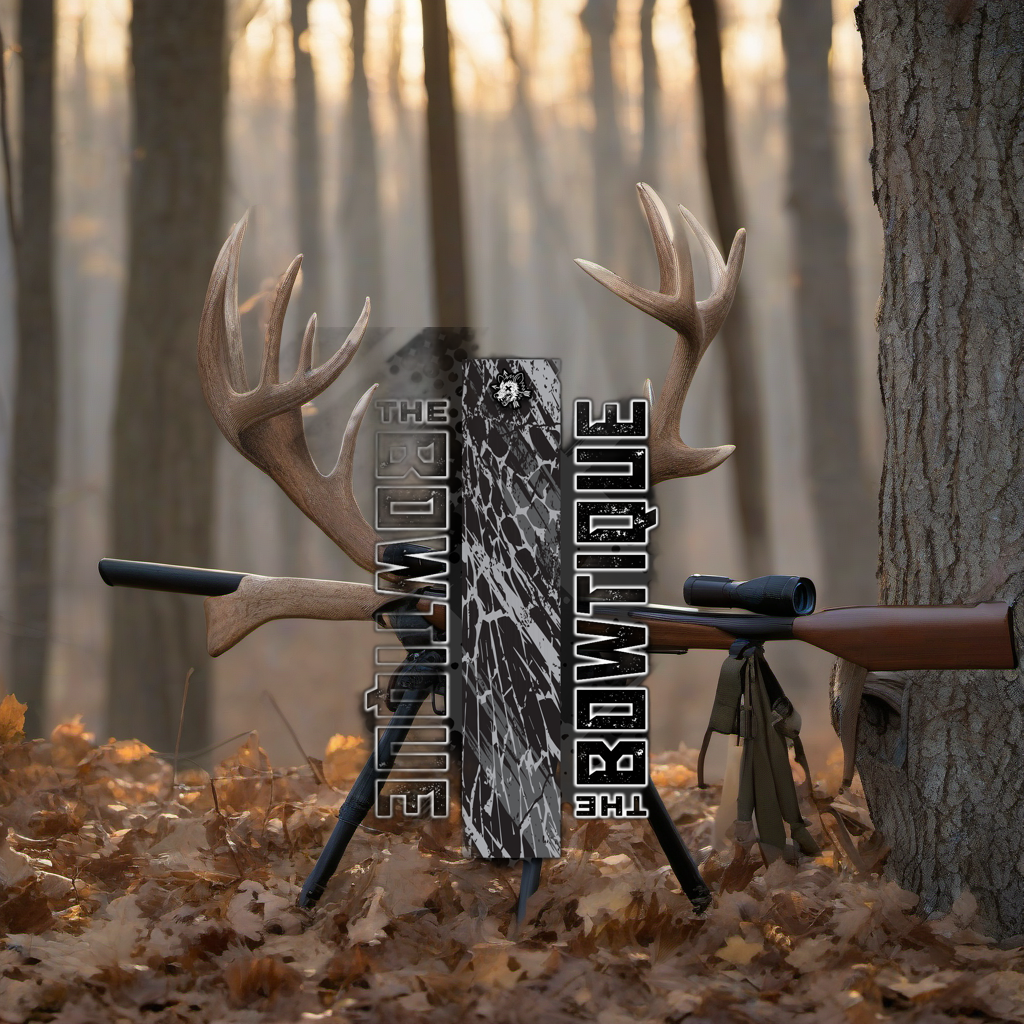 Comic Pop Arrow Wrap on a wooden treestand overlooking a misty Midwest forest at dawn. | titlex-scene-whitetail-treestand