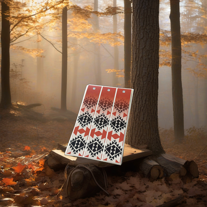 Wraps displayed on a wooden treestand overlooking a misty, dawn-lit hardwood forest ridge. | titlex-scene-whitetail-treestand