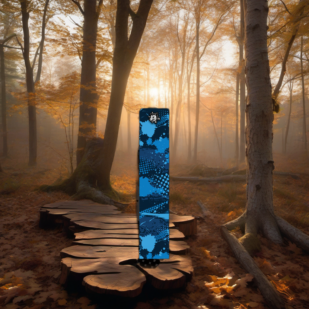 Comic Pop Arrow Wrap on a wooden treestand overlooking a misty hardwood forest at dawn. | titlex-scene-whitetail-treestand