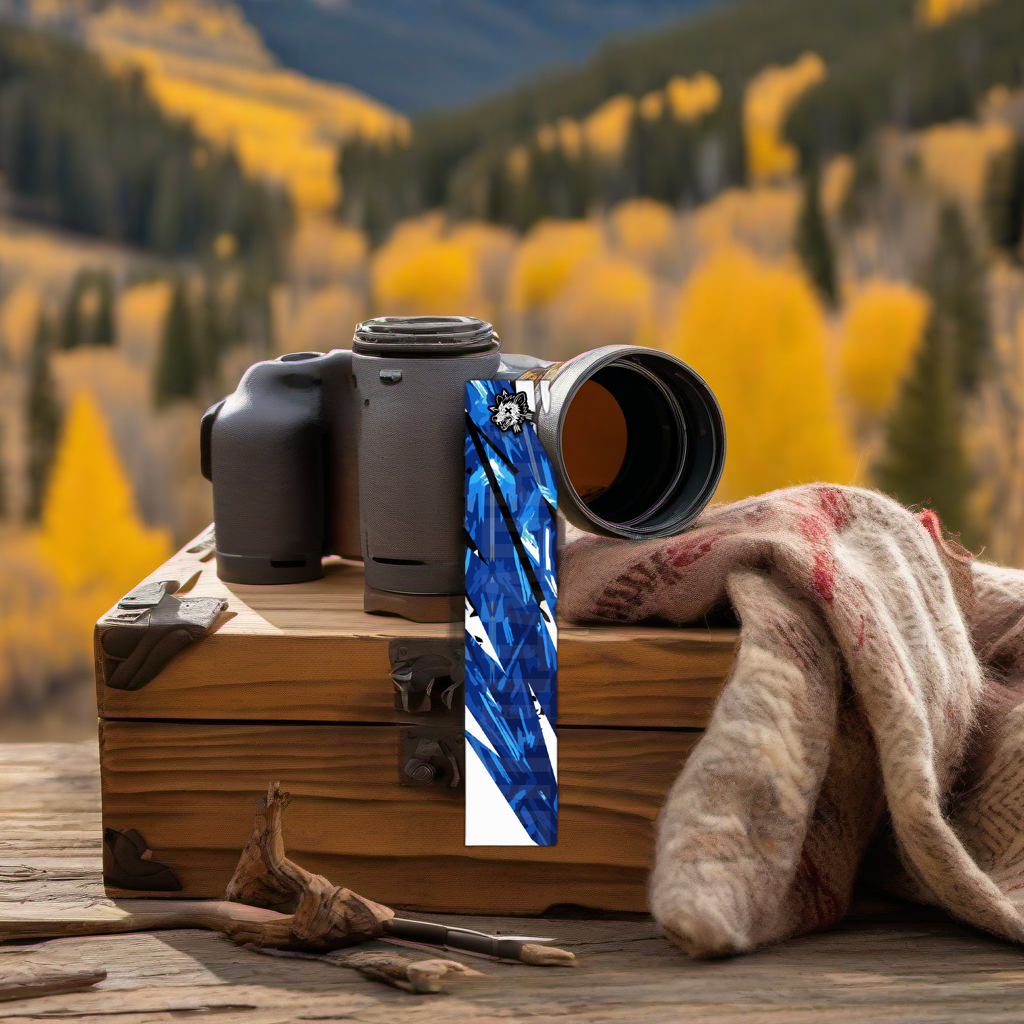Comic Pop Arrow Wrap on weathered wood, set against golden aspens and distant mountains at sunset. | titlex-scene-western-elk