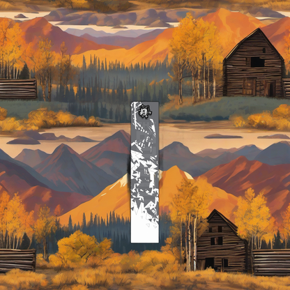 Comic Pop Arrow Wrap on weathered wood in a golden aspen high-country sunset scene. | titlex-scene-western-elk