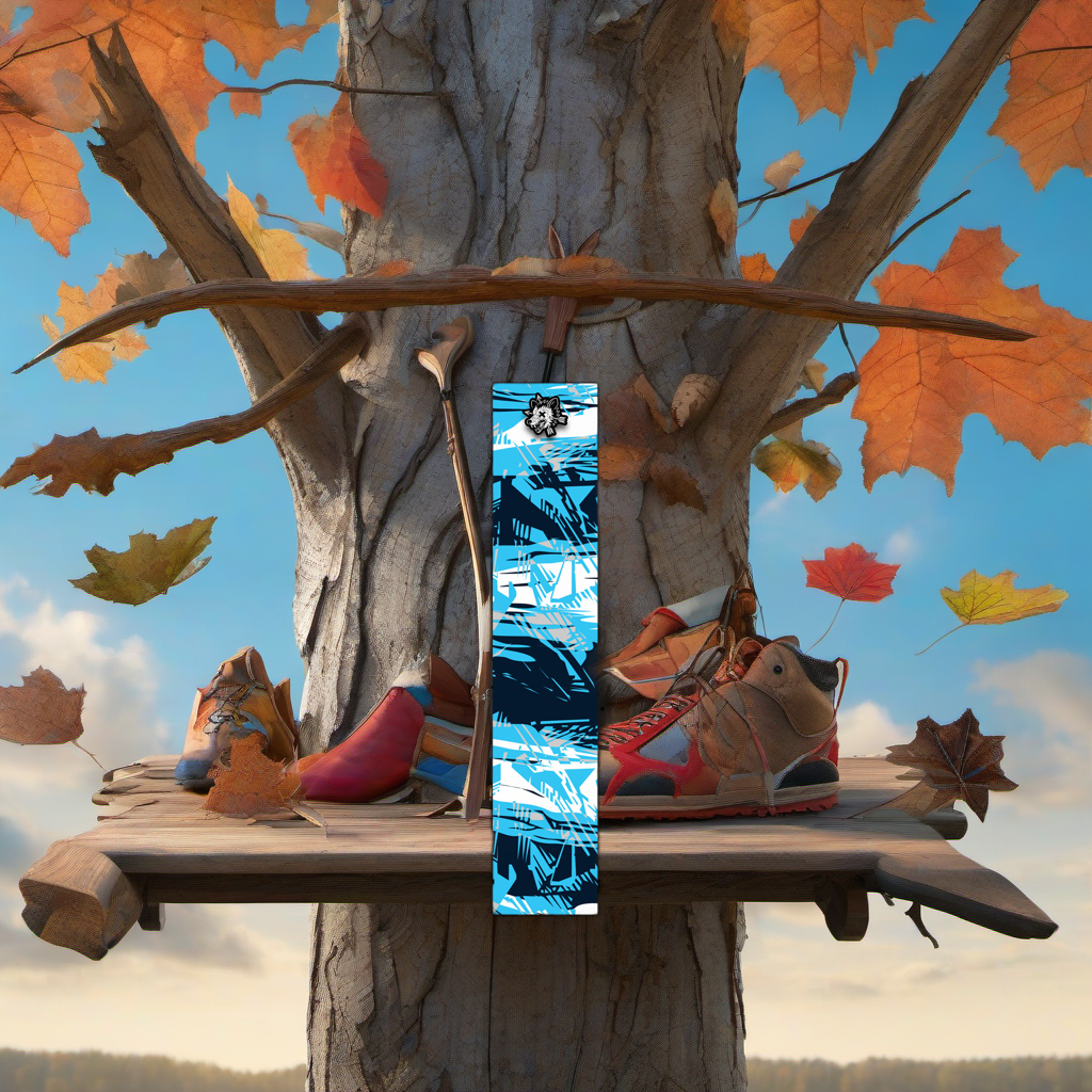 Comic Pop Arrow Wrap on a wooden treestand overlooking a misty, dawn-lit hardwood hunting ridge. | titlex-scene-whitetail-treestand