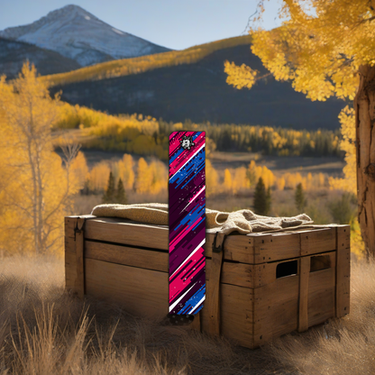 Comic Pop Arrow Wrap on weathered wood in a golden aspen sunset, evoking a western elk hunting feel. | titlex-scene-western-elk