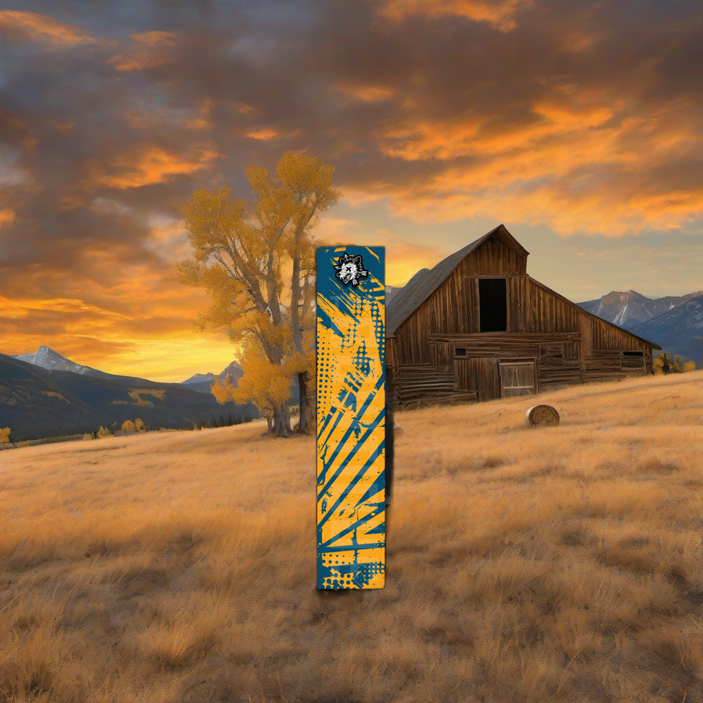 Comic Pop Arrow Wrap on weathered wood in a golden aspen high-country setting at sunset. | titlex-scene-western-elk