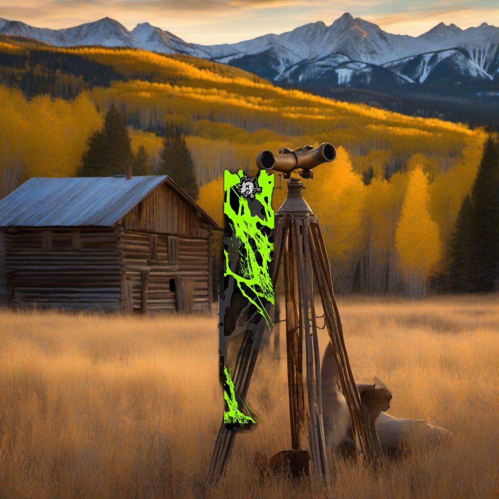 Comic Pop Arrow Wrap on weathered wood in a golden aspen mountain setting at sunset. | titlex-scene-western-elk