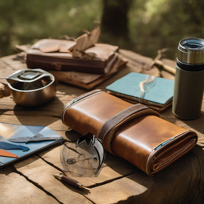 Trapper Keeper Arrow Wraps on rustic table at golden hour camp setting. | titlex-scene-fathers-day