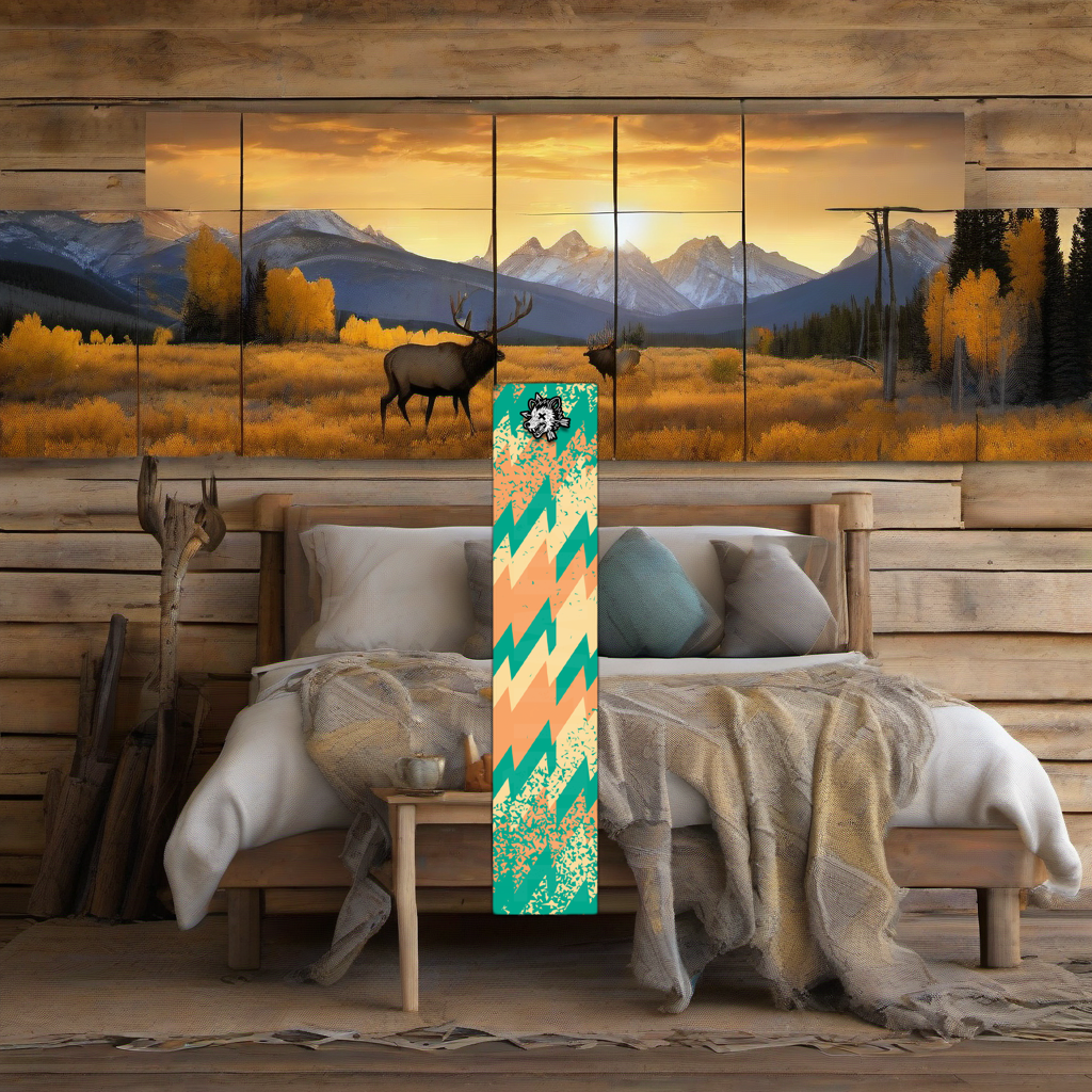 Comic Pop Arrow Wrap on weathered wood in a golden aspen, mountain sunset elk hunting scene. | titlex-scene-western-elk