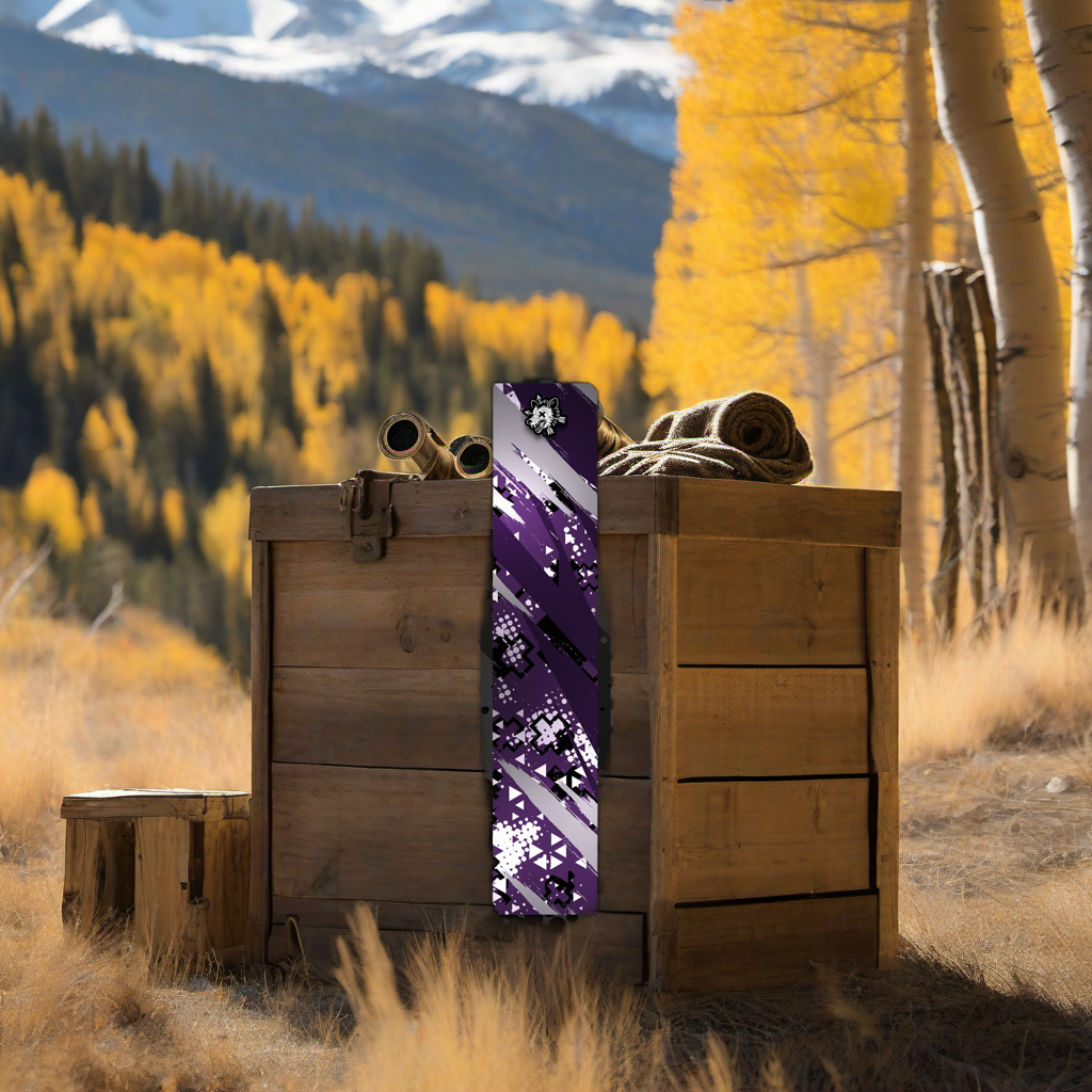 Comic Pop Arrow Wrap on weathered wood, set against golden aspen and mountain backdrop at sunset. | titlex-scene-western-elk