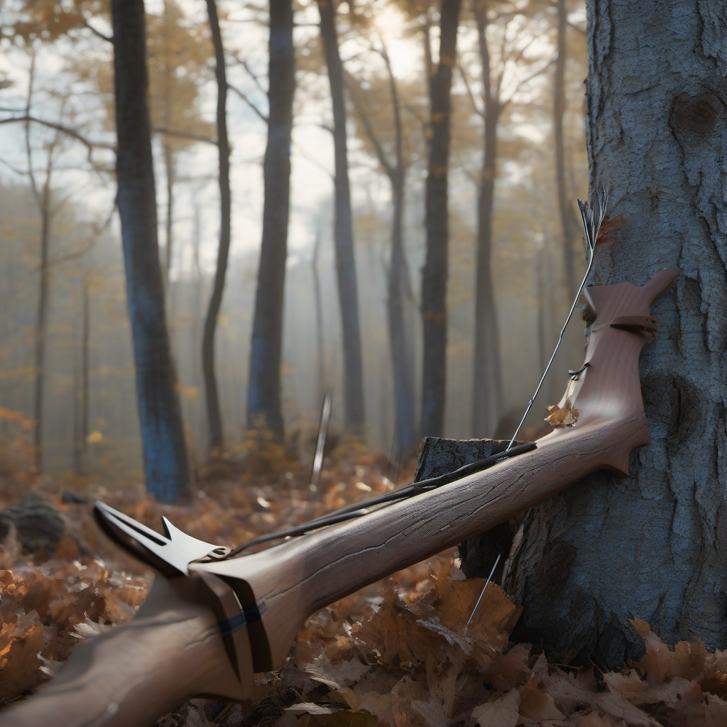 Weight Arrow Wraps on a wooden treestand overlooking a misty, dawn-lit hardwood forest ridge. | titlex-scene-whitetail-treestand