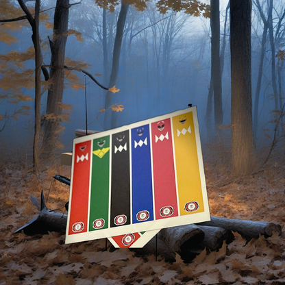 Energy Soldiers wraps on a wooden treestand overlooking a misty, dawn-lit hardwood hunting ridge. | titlex-scene-whitetail-treestand