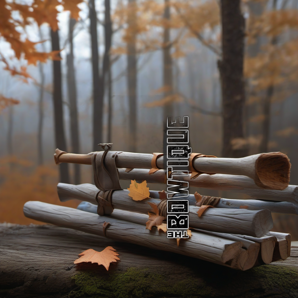 Comic Pop Arrow Wrap on a weathered treestand overlooking a misty Midwest dawn forest. | titlex-scene-whitetail-treestand