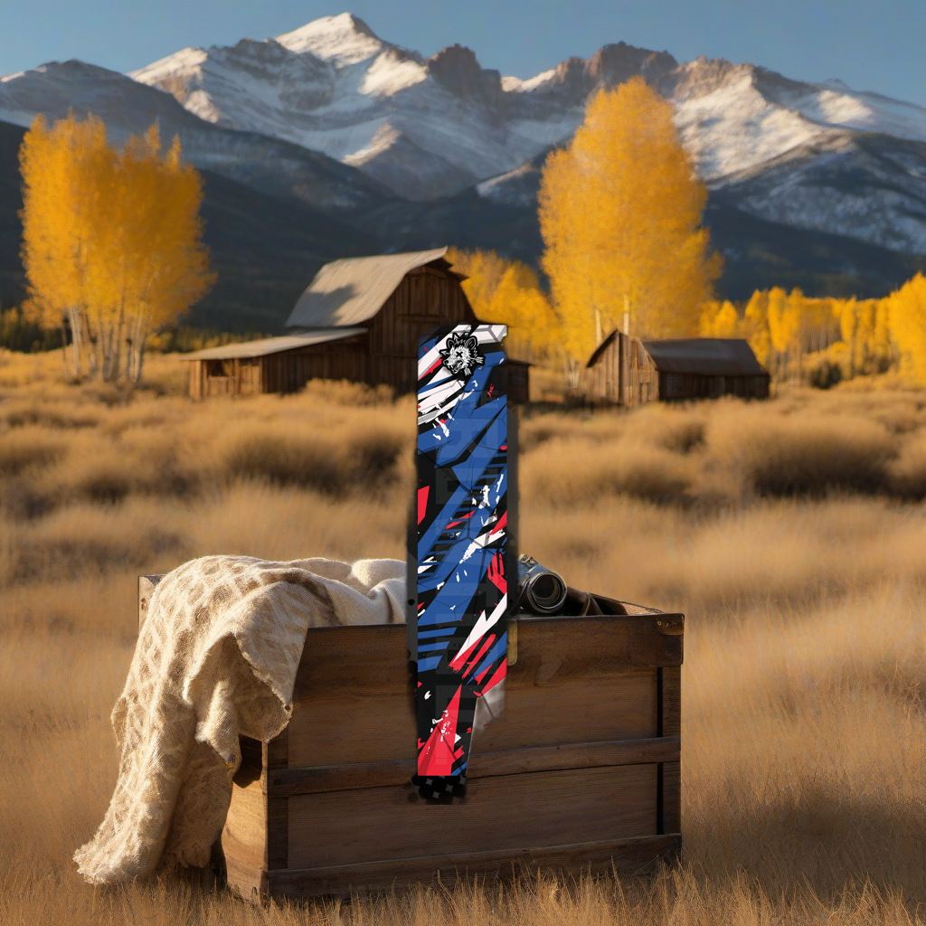 Comic Pop Arrow Wrap on weathered wood in a golden aspen, mountain sunset elk hunting scene. | titlex-scene-western-elk