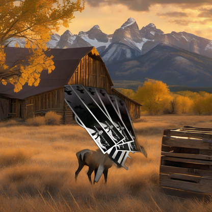 W.A.W.O Arrow Wraps on weathered wood in a golden aspen sunset, evoking a high-country elk hunt feel. | titlex-scene-western-elk