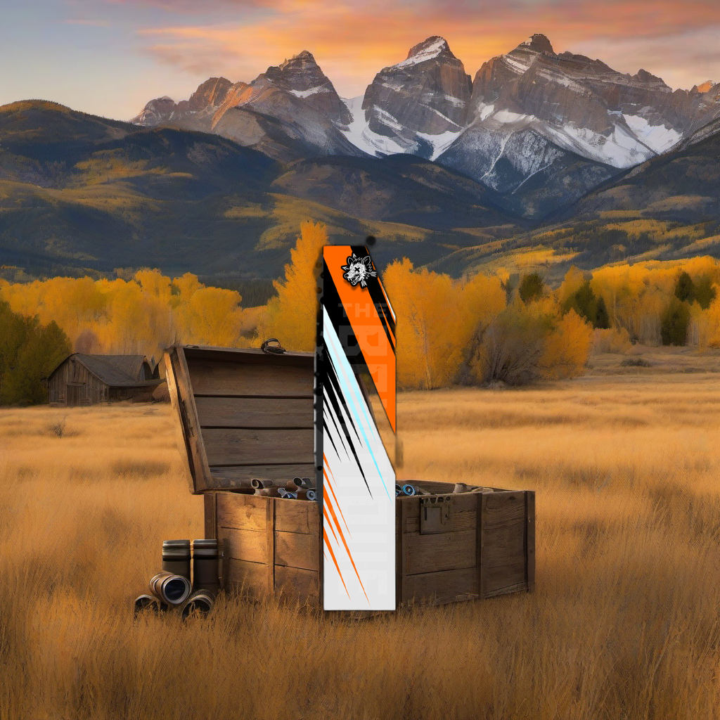 Comic Pop Arrow Wrap on weathered wood in a golden aspen high-country scene at sunset. | titlex-scene-western-elk