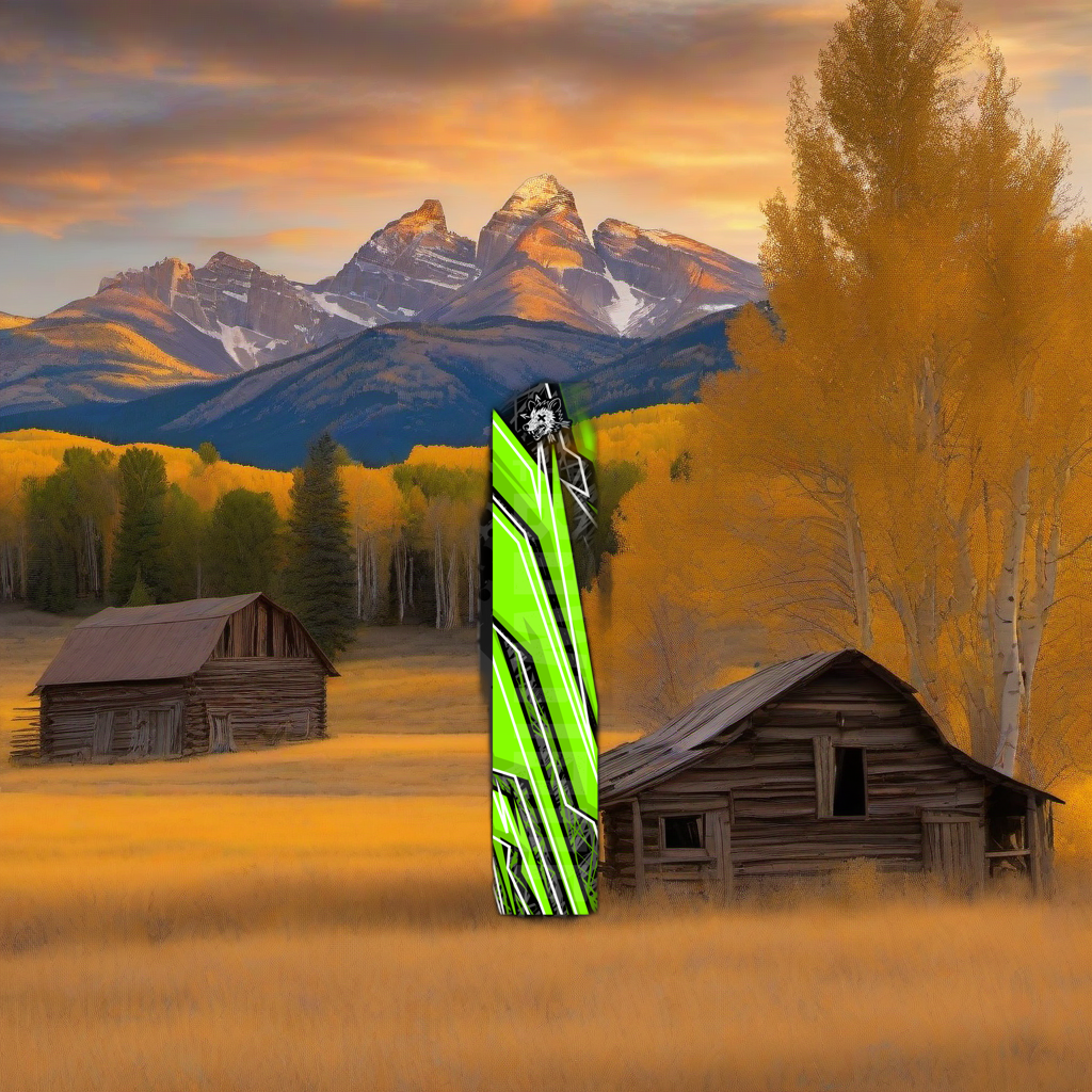 Comic Pop Arrow Wrap on weathered wood, set against golden aspen and mountain backdrop at sunset. | titlex-scene-western-elk