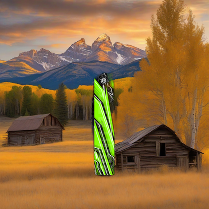Comic Pop Arrow Wrap on weathered wood, set against golden aspen and mountain backdrop at sunset. | titlex-scene-western-elk