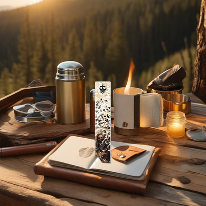 Masked Chaos on rustic wood at golden hour camp, perfect Father's Day gift. | titlex-scene-fathers-day