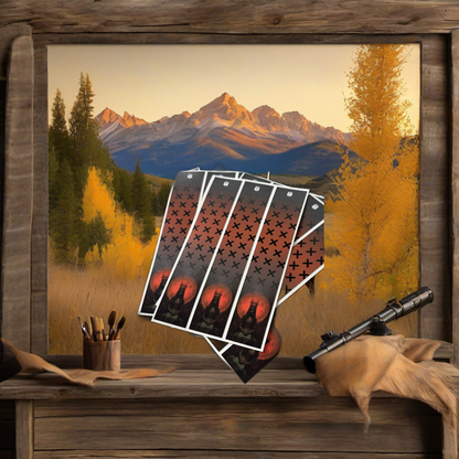 Thorn Throne Arrow Wraps on weathered wood, set against a golden aspen and mountain sunset backdrop. | titlex-scene-western-elk