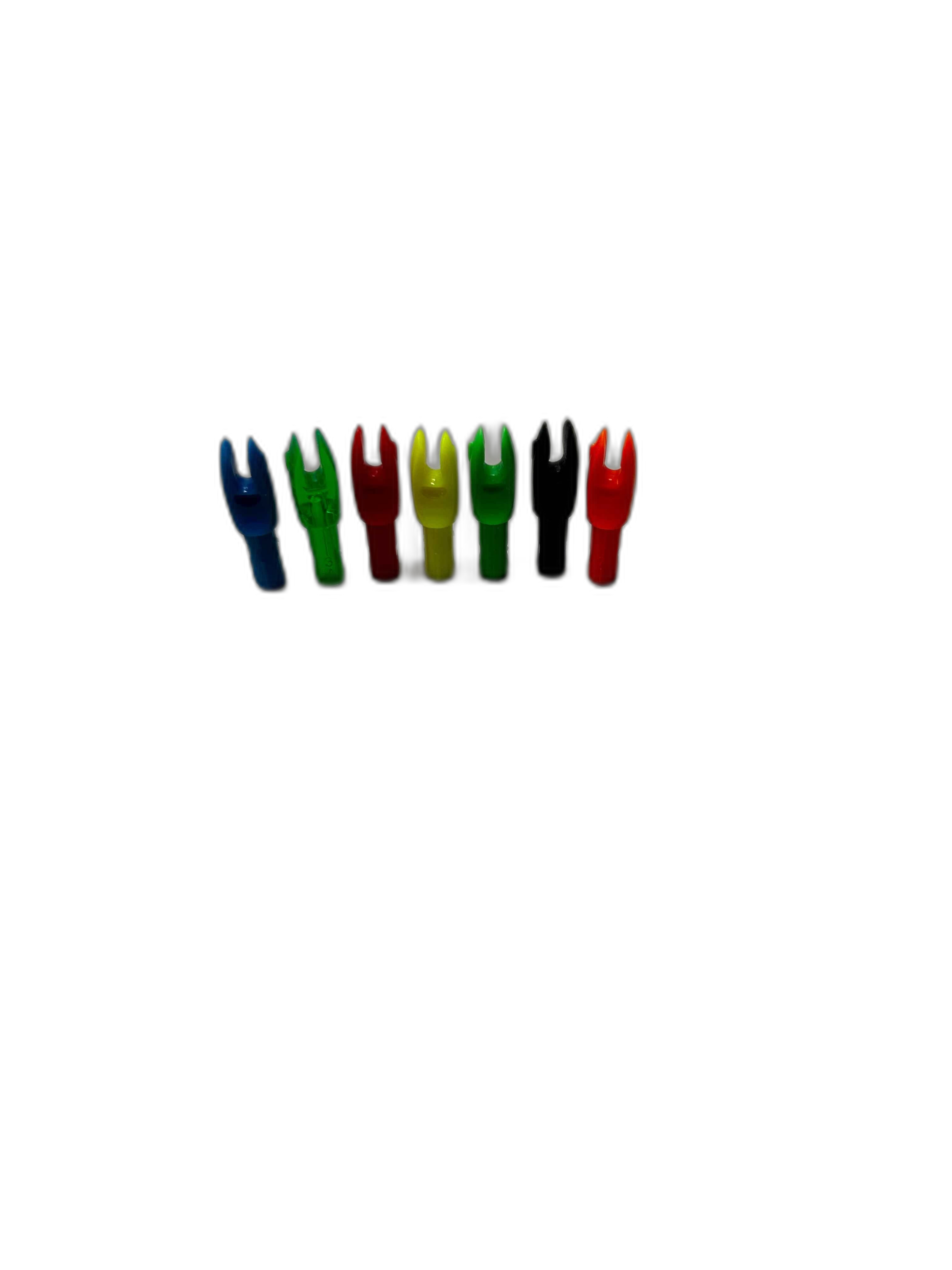Set of five 5mm (.204) nocks in blue, green, red, yellow, and orange. | titlex-cutout