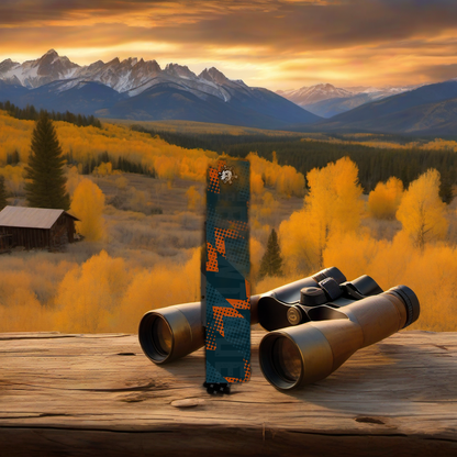 Comic Pop Arrow Wrap on weathered wood in a golden aspen mountain sunset, evoking a western elk hunt feel. | titlex-scene-western-elk