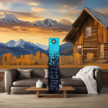 Comic Pop Arrow Wrap on weathered wood in a golden aspen, high-country sunset elk hunting scene. | titlex-scene-western-elk