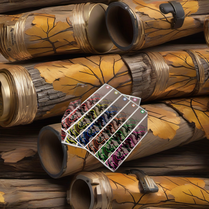 Topo Arrow Wraps on weathered wood, set against golden aspens and distant mountains at sunset. | titlex-scene-western-elk