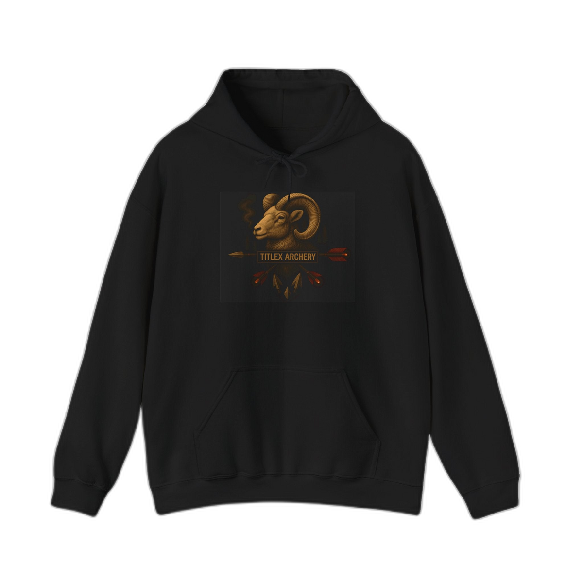 Black hoodie featuring a gold dall sheep graphic and "TITLEX ARCHERY" text. | titlex-cutout