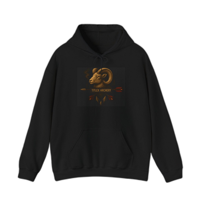 Black hoodie featuring a gold dall sheep graphic and "TITLEX ARCHERY" text. | titlex-cutout