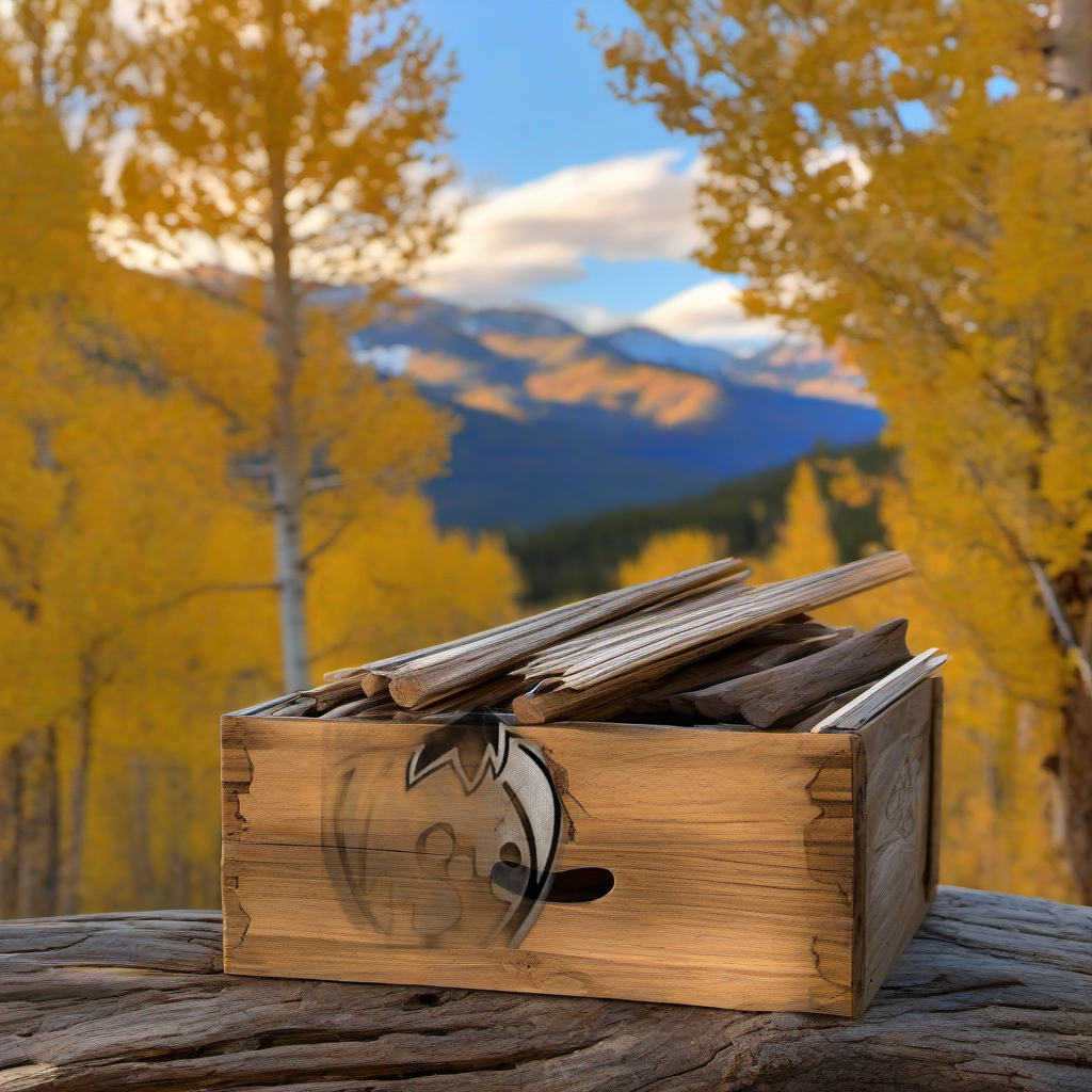 Trapper Keeper Arrow Wraps on weathered wood with golden aspens and mountains at sunset. | titlex-scene-western-elk